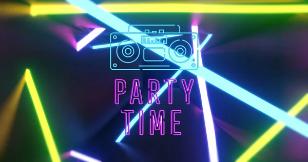 Image Party Time Radio Neon Shapes Black Background Colour Movement — Stock Photo, Image