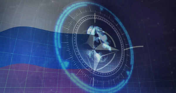 Imaginea Scanării Domeniului Aplicare Simbolul Euro Steagurile Rusiei Nato Criza — Fotografie, imagine de stoc