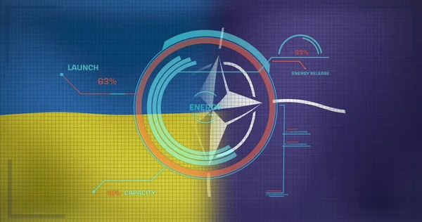 Afbeelding Van Digitale Interface Met Meer Dan Oekraïense Nato Vlaggen — Stockfoto