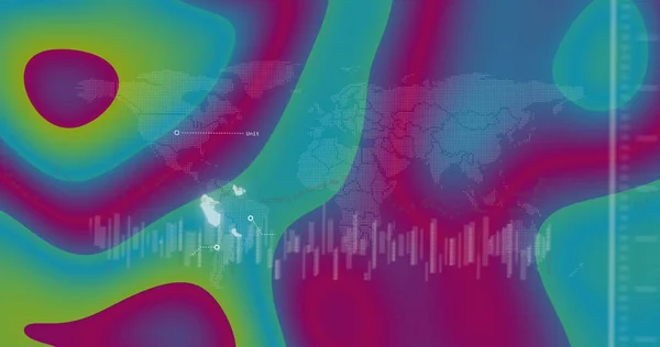 Изображение Карты Мира Обработки Данных Многоцветном Изменяющемся Фоне Цвета Движения — стоковое фото