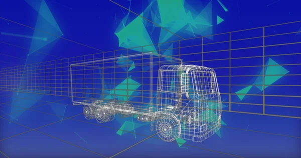 Obraz Projektu Ciężarówki Niebieskim Tle Kształtami Koncepcja Barwy Ruchu Wzornictwa — Zdjęcie stockowe