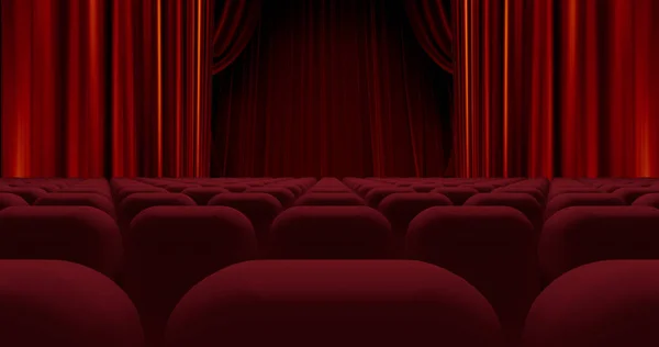 劇場での赤いカーテンの開口部のイメージ アート 遊びの概念をデジタルで生成し — ストック写真