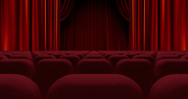 Image of red curtain opening in theater. art, theater and play concept digitally generated image.