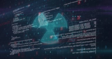 Nükleer sembolün veri işleme üzerindeki görüntüsü. Ukrayna krizi ve uluslararası politika kavramı dijital olarak oluşturuldu.