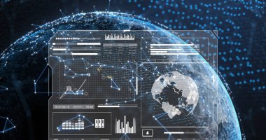 Dünya üzerinde veri işleme görüntüsü. küresel iş ve dijital arayüz kavramı dijital olarak oluşturulmuş görüntü.