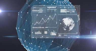 Dünya üzerinde veri işleme görüntüsü. küresel iş ve dijital arayüz kavramı dijital olarak oluşturulmuş görüntü.