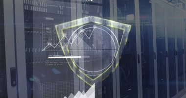 Sunucu odasında veri işleme resmi. küresel iş ve dijital arayüz kavramı dijital olarak oluşturulmuş görüntü.