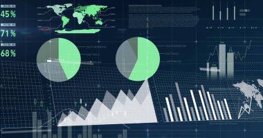 Siyah arkaplan üzerinde veri işleme resmi. küresel iş ve dijital arayüz kavramı dijital olarak oluşturulmuş görüntü.