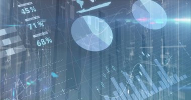 Siyah arkaplan üzerinde veri işleme resmi. küresel teknoloji ve dijital arayüz kavramı dijital olarak oluşturulmuş görüntü.