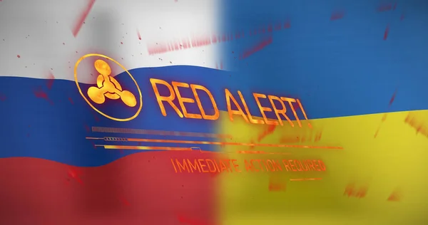Image Red Alert Text Symbol Flags Russia Ukraine Ukraine Crisis — Stock Photo, Image