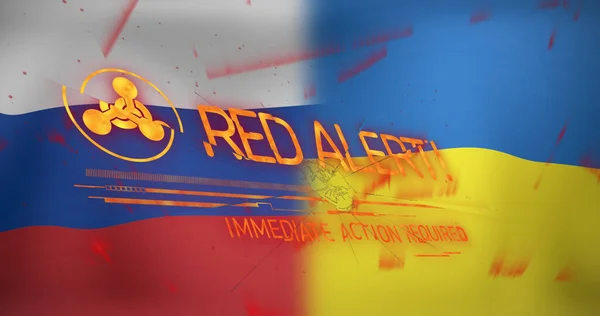 Kırmızı Alarm Mesajı Rusya Ukrayna Bayrakları Üzerindeki Sembol Ukrayna Krizi — Stok fotoğraf