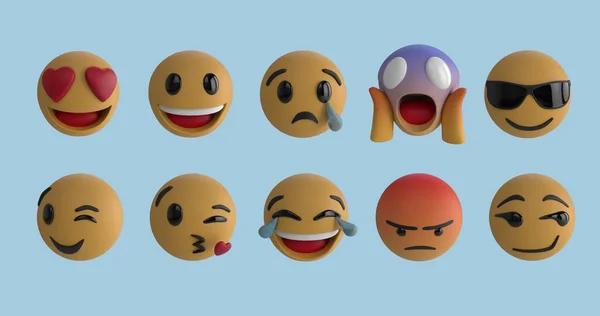 Kép Emoji Ikonok Kék Háttérrel Globális Közösségi Média Digitális Interfész — Stock Fotó