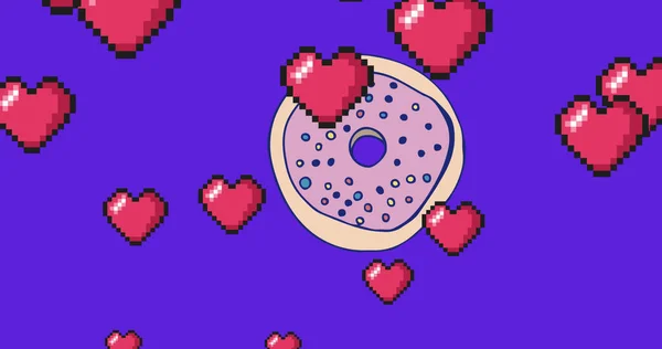 蓝色背景上的心脏和甜甜圈图标图像 国饼日和庆祝概念数字化生成的图像 — 图库照片