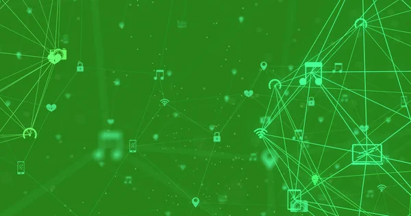 Bild Eines Netzwerks Von Verbindungen Mit Symbolen Auf Grünem Hintergrund — Stockfoto
