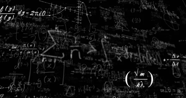 Imagen Ecuaciones Matemáticas Procesamiento Datos Sobre Fondo Negro Educación Interfaz — Foto de Stock