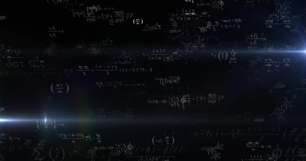 Imagen Ecuaciones Matemáticas Puntos Luz Sobre Fondo Negro Educación Interfaz — Foto de Stock