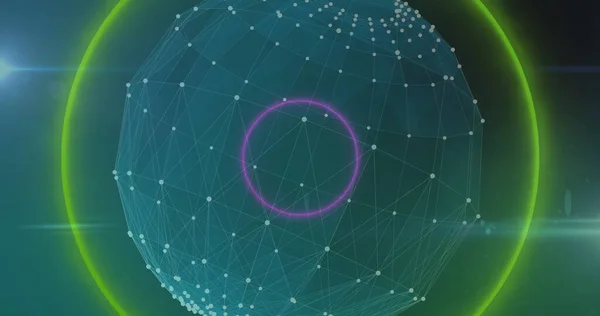 Obrázek Neonových Kruhů Nad Spojeními Zeleném Pozadí Barva Pohyb Připojení — Stock fotografie