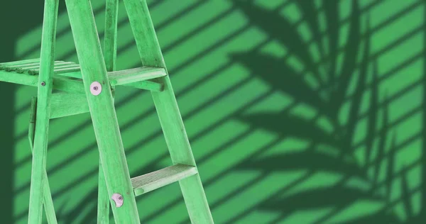 Εικόνα Της Σκάλας Πάνω Από Σκιά Φύλλων Πράσινο Φόντο Σκιά — Φωτογραφία Αρχείου