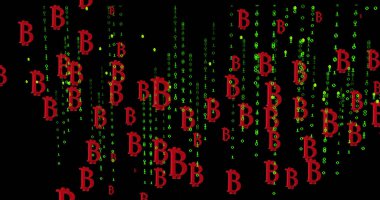Siyah arkaplanda yeşil harfli bitcoin sembolleri. ekonomi, finans, dijital para birimi ve teknoloji konsepti dijital olarak oluşturulmuş görüntü.