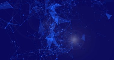 Mavi arkaplanda dönen mavi parlayan bağlantı ağının görüntüsü. küresel ağlar ve bağlantılar konsepti dijital olarak oluşturulmuş görüntü.