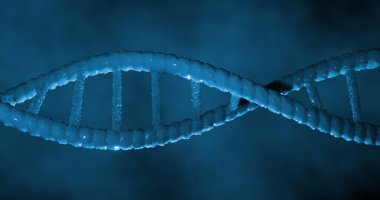Mavi 3D DNA iplikçikli bir makro görüntü. Bilim ve araştırma konsepti dijital olarak üretilen görüntü konsepti.