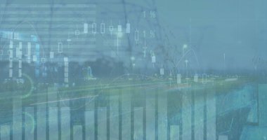 Yel değirmeninin üzerindeki veri işleme ve simgelerin resmi. küresel bağlantı, dijital arayüz, ekoloji, enerji konsepti dijital olarak oluşturulmuş görüntü.