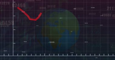 Finansal verilerin ve grafiklerin siyah arka planda dönen görüntüsü. küresel iş, finans, ekonomi, teknoloji ve dijital arayüz kavramı dijital olarak oluşturulmuş görüntü.