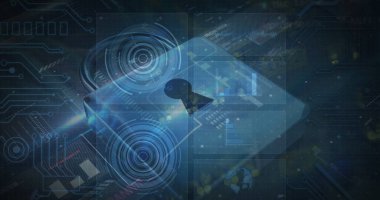 Güvenlik kilidi ve donanma arkaplanındaki veri işleme görüntüleri. küresel iletişim ve veri güvenliği konsepti dijital olarak oluşturulmuş görüntü.