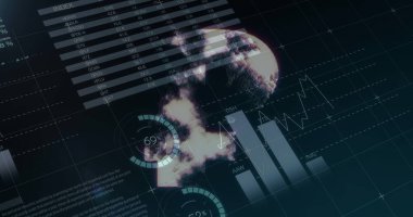 Veri işleme üzerine ruble sembolü. küresel iş, finans, bağlantılar ve dijital arayüz konsepti dijital olarak oluşturulmuş görüntü.