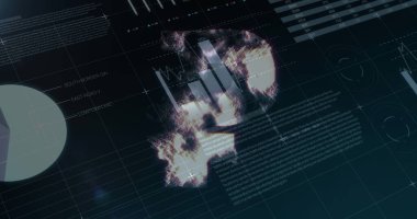 Veri işleme üzerine ruble sembolü. küresel iş, finans, bağlantılar ve dijital arayüz konsepti dijital olarak oluşturulmuş görüntü.