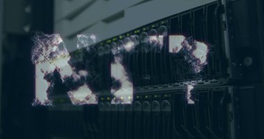 Sunucu odasında Nft metin resmi. küresel iş, finans, bağlantılar ve dijital arayüz konsepti dijital olarak oluşturulmuş görüntü.