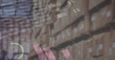 Depodaki finansal veri işleme görüntüsü. küresel iş, dağıtım, bağlantılar ve dijital arayüz konsepti dijital olarak oluşturulmuş görüntü.