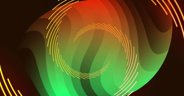 Image of spiral shapes in orange and green rotating on black background. shadow, pattern and colour concept digitally generated image.