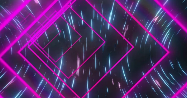 Obrázek Neonově Fialových Čtverců Černém Pozadí Pohyblivými Světly Koncepce Barev — Stock fotografie