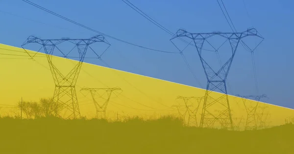 Image Electricity Poles Flag Ukraine Ukraine Crisis Energy Crisis International — Stock Photo, Image