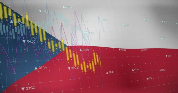 Imagen Bandera República Checa Sobre Procesamiento Datos Negocio Global Finanzas — Foto de Stock