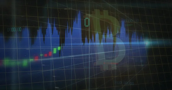 Imagen Del Símbolo Bitcoin Sobre Procesamiento Datos Negocio Global Finanzas — Foto de Stock