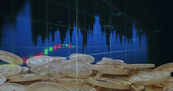 Imagen Monedas Yen Sobre Procesamiento Datos Negocio Global Finanzas Conexiones — Foto de Stock