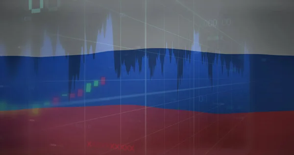 Veri Işleme Üzerinde Rusya Bayrağı Resmi Küresel Finans Bağlantılar Dijital — Stok fotoğraf