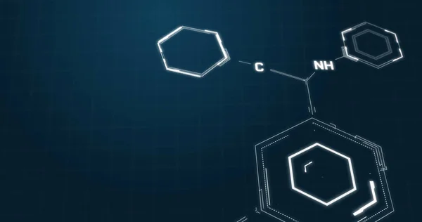 Imagen Estructuras Fórmula Química Moviéndose Sobre Fondo Azul Química Ciencia —  Fotos de Stock