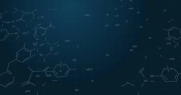 Imagen Estructuras Fórmula Química Moviéndose Sobre Fondo Azul Química Ciencia —  Fotos de Stock