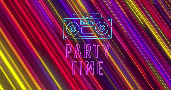 Image Party Time Text Colourful Trails Black Background Retro Jövő — Stock Fotó