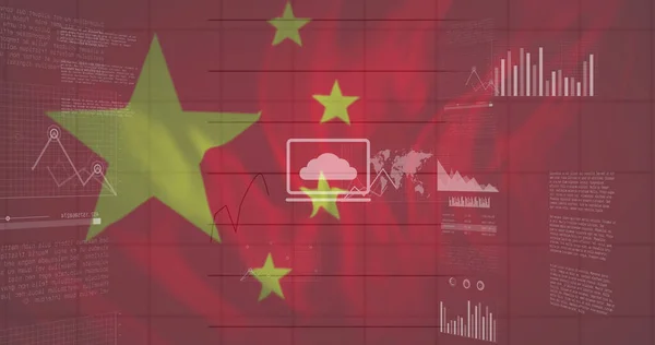 Imagen Datos Financieros Gráficos Sobre Bandera China Concepto Economía Global — Foto de Stock
