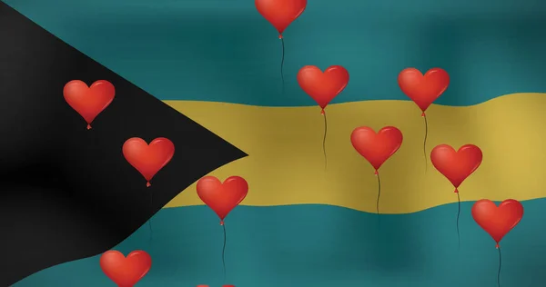 Imagem Corações Sobre Bandeira Bahamas Bandeiras Símbolos Nacionais Conceito Patriotismo — Fotografia de Stock
