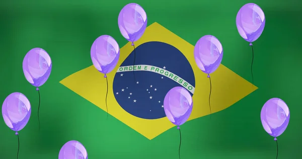 ブラジルの旗の上に風船のイメージ 旗や国家のシンボルや愛国心の概念がデジタルで生成され — ストック写真