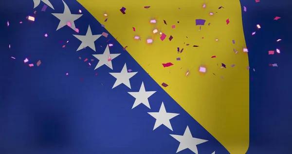 Image Confettis Sur Drapeau Bosnie Herzénie Drapeaux Symboles Nationaux Concept — Photo