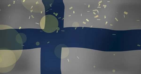 Bild Konfetti Över Finlands Flagga Flaggor Nationella Symboler Och Patriotism — Stockfoto