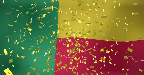 Afbeelding Van Confetti Boven Vlag Van Benin Vlaggen Nationale Symbolen — Stockfoto