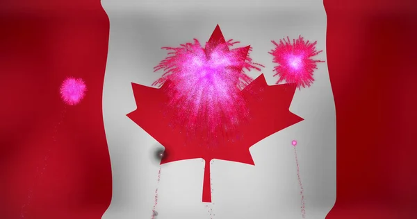 Immagine Fuochi Artificio Sulla Bandiera Del Canada Bandiere Simboli Nazionali — Foto Stock