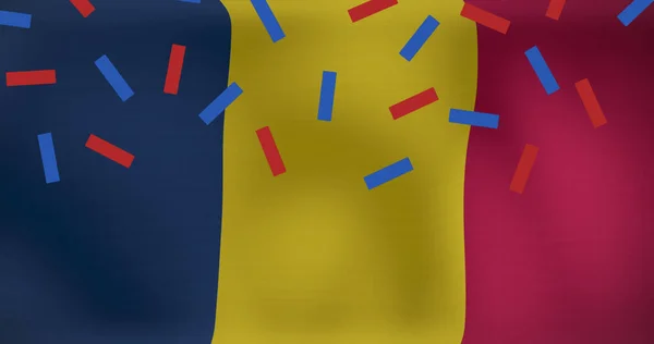 Imagen Confeti Sobre Bandera Romania Banderas Símbolos Nacionales Concepto Patriotismo —  Fotos de Stock